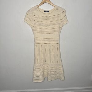 Zara Ivory Openwork Knit Dress Short Sleeve  Spring Fit‎ & Flare Women’s Small